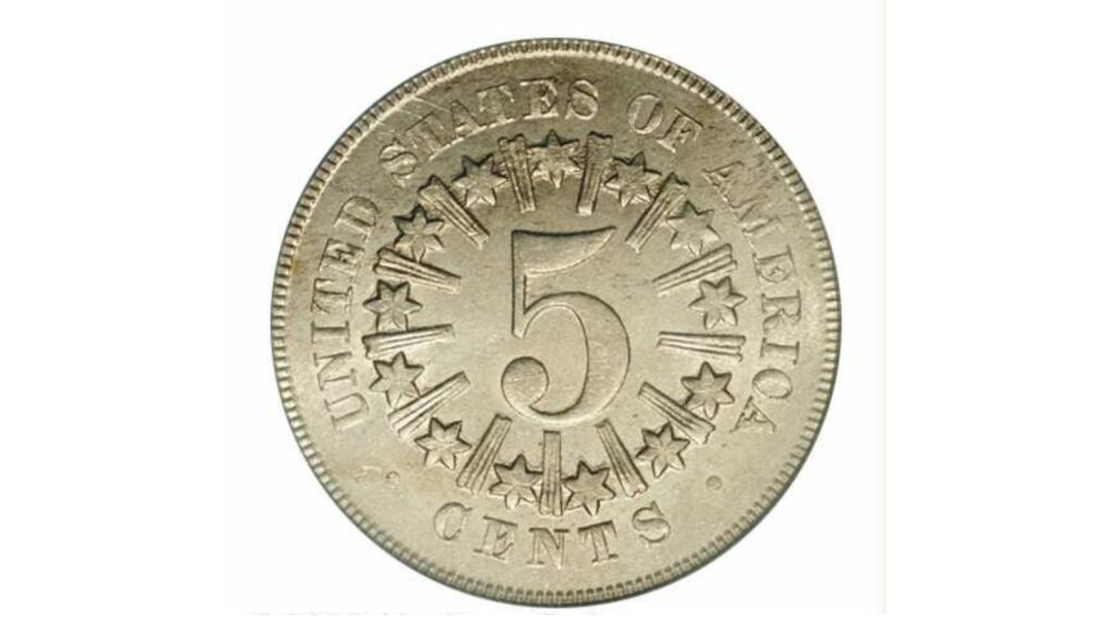 1866 Shield nickel with rays