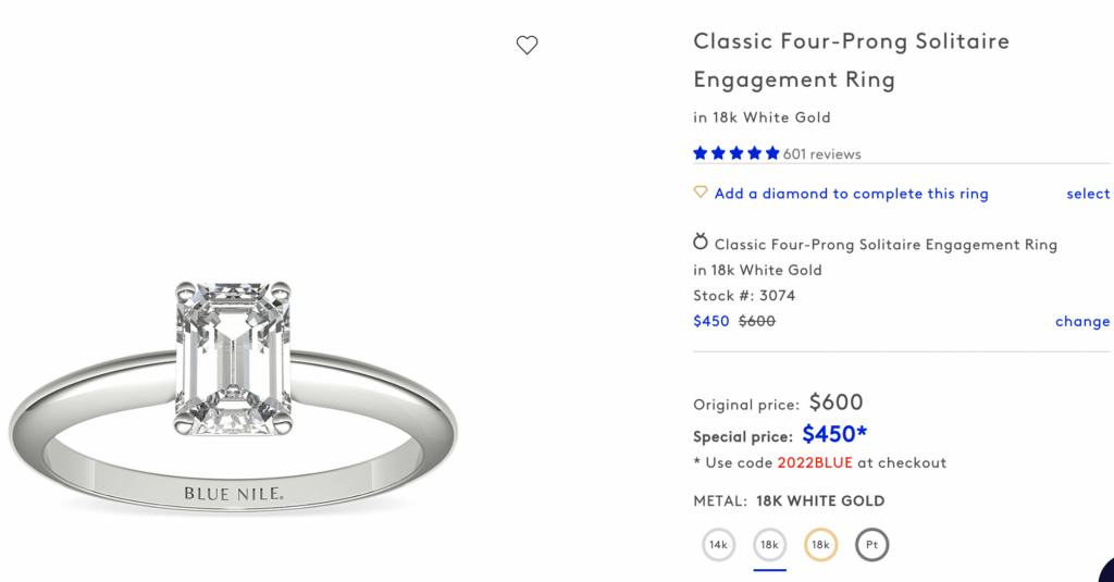 Platinum vs. white gold engagement ring in 18k.