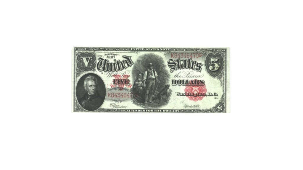 1907 $5 legal tender Woodchopper note