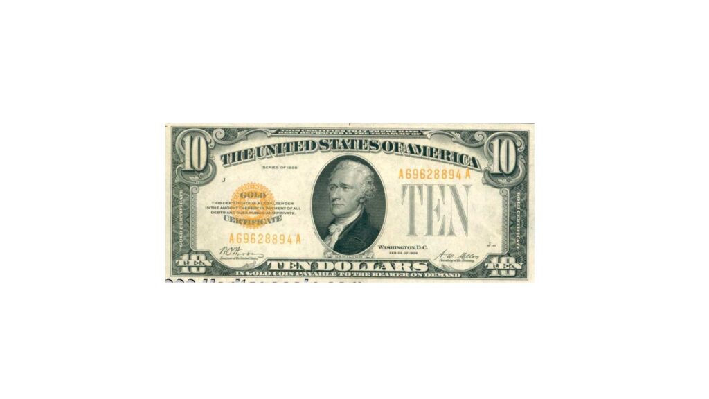1928 $10 gold certificate
