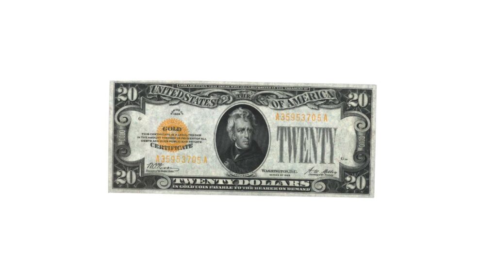 1928 $20 gold certificate