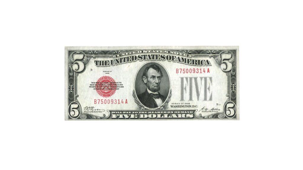 1928 $5 red seal legal tender note