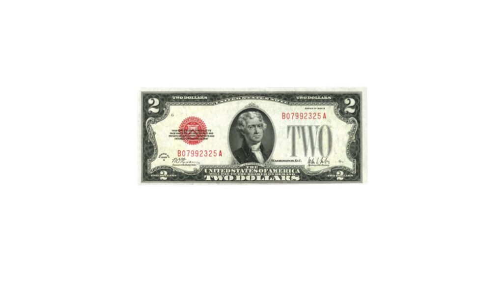 1928B red seal $2 bill