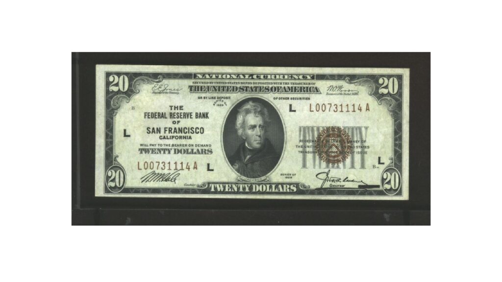 1929 $20 federal reserve bank note