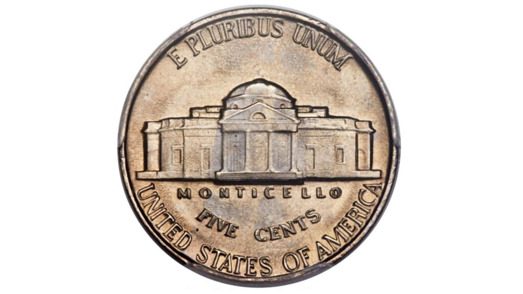 1939 Jefferson nickel, doubled Monticello variety