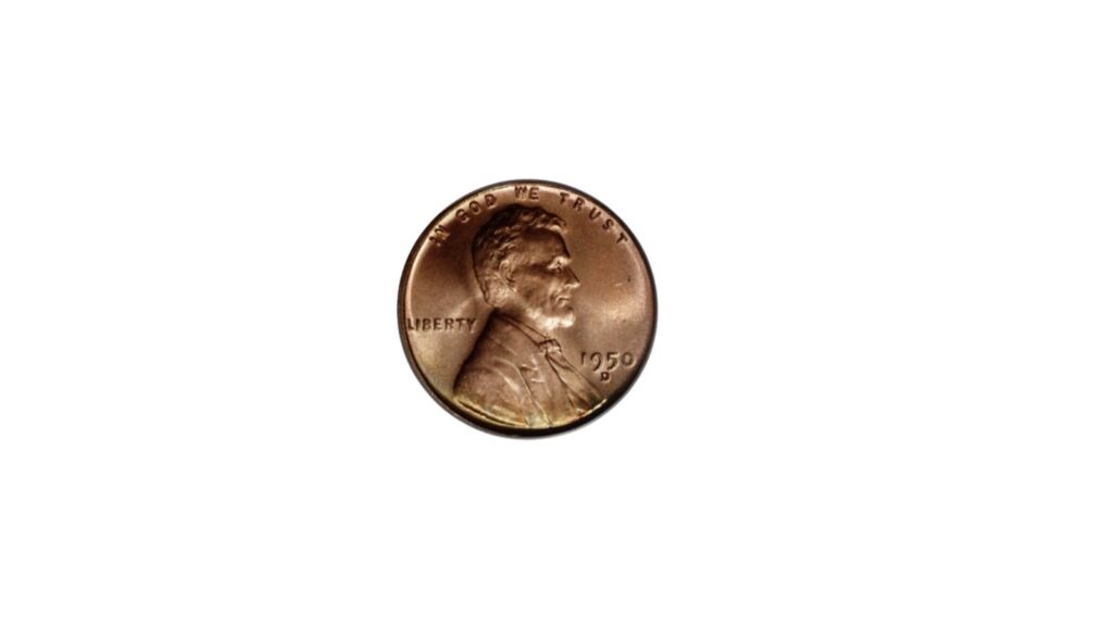 1950 D Lincoln wheat cent in gem red condition