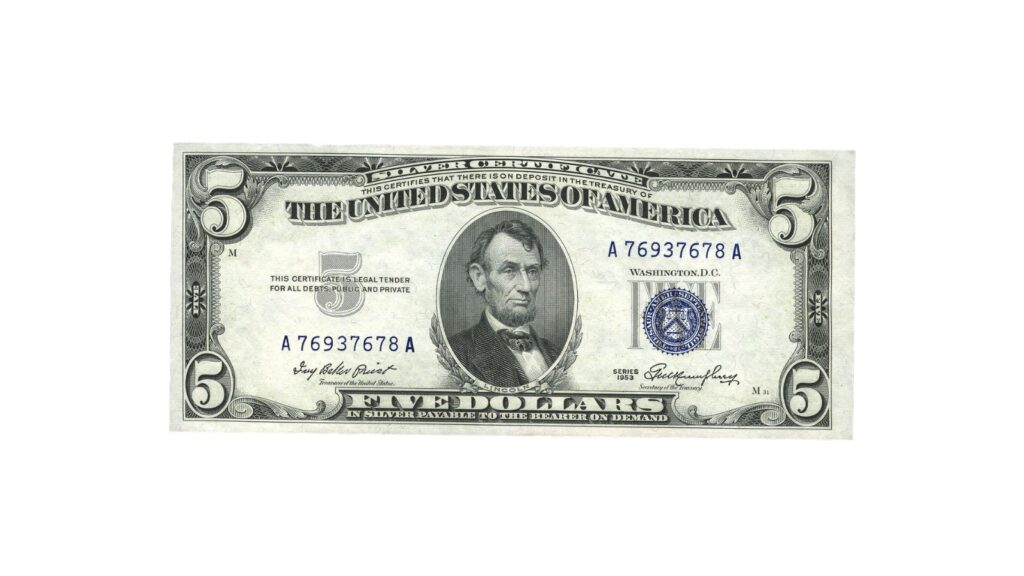 1953 $5 blue seal silver certificate