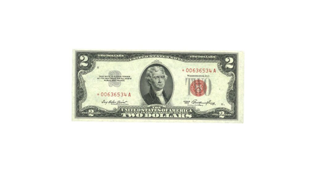 1953 red seal $2 star note