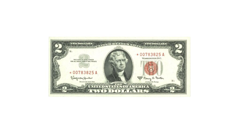 1963A red seal $2 bill