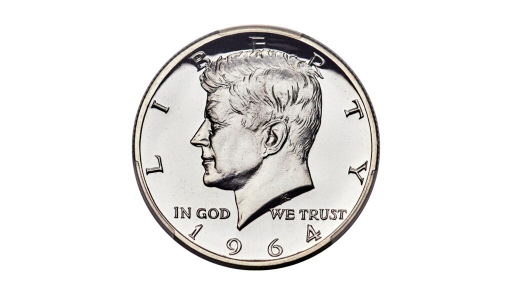 1964 Kennedy half dollar accented hair