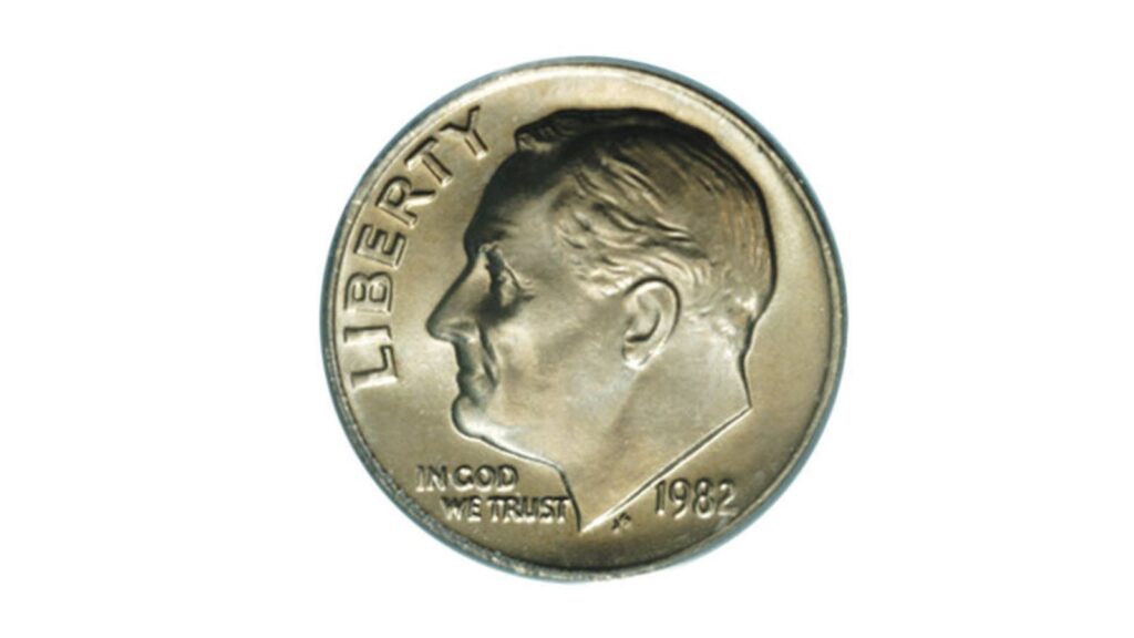 1982 no P Roosevelt dime