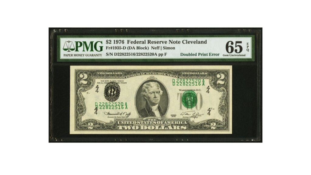 $2 bill with a genuine printing error