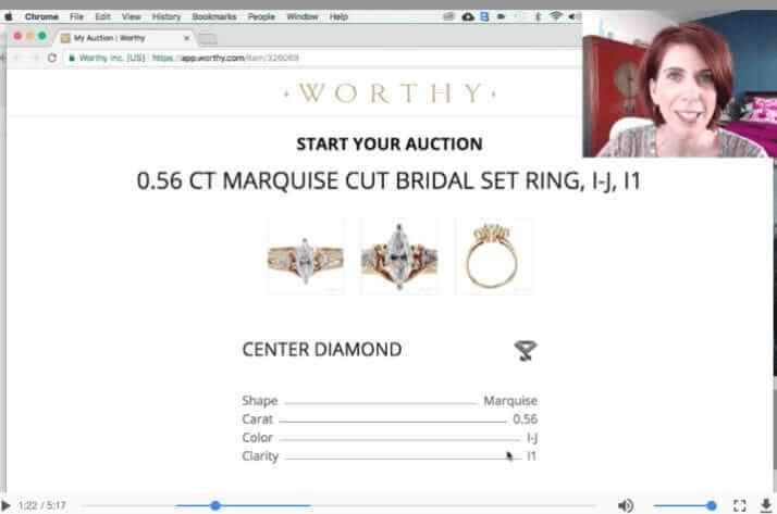 Review of pros and cons of selling diamond engagement ring with Worthy.com as a legit diamond buyer.