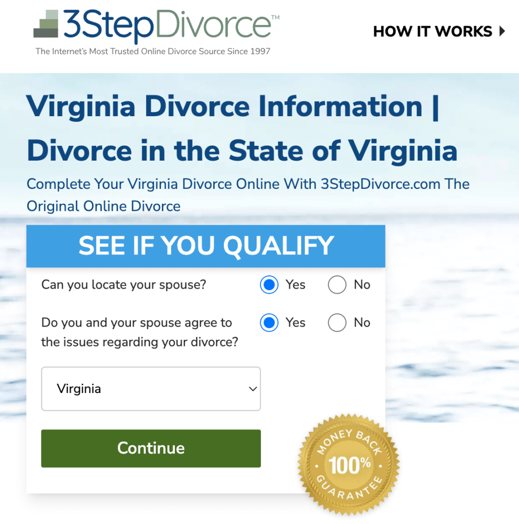 Qualifying form on 3 Step Divorce review.