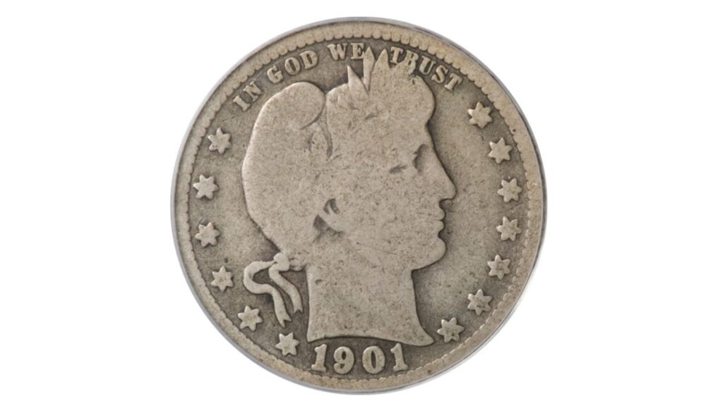 Barber quarter with a worn LIBERTY headband