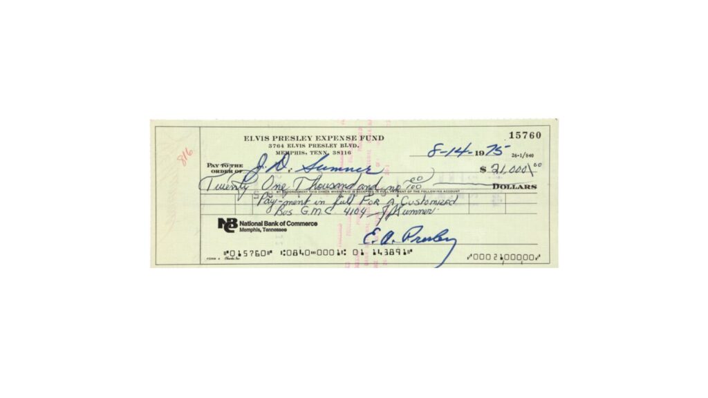 Elvis Presley Signed Cheque