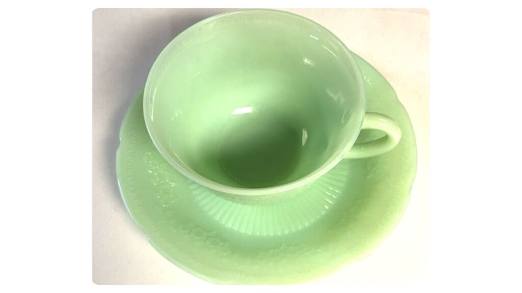 Fire-King Alice pattern jadeite cup and saucer