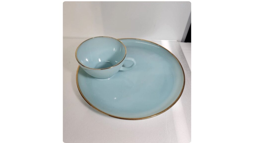 Fire King Turquoise Blue Hostess Delight snack set