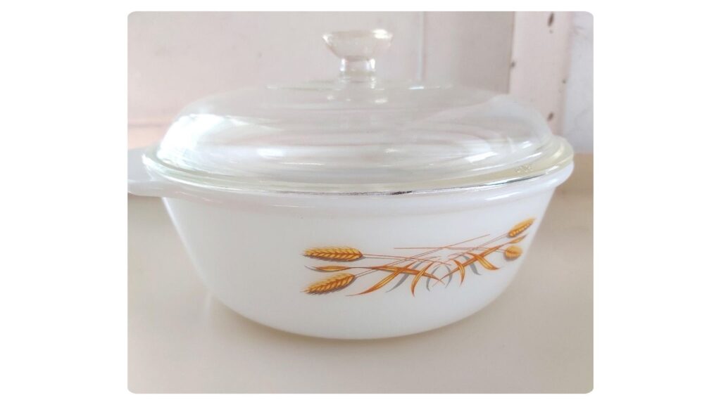 Fire-King Wheat pattern covered casserole