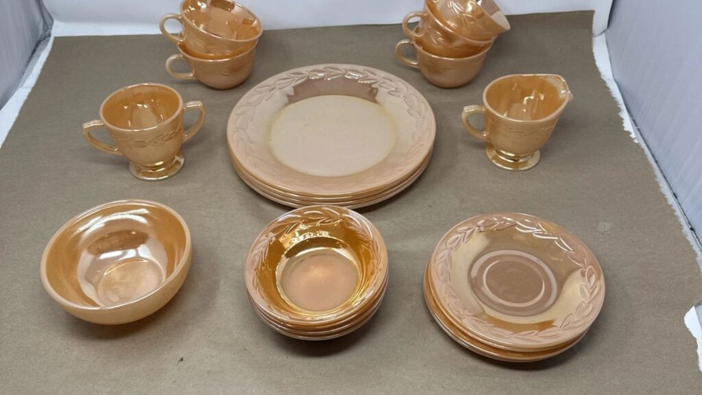 Fire-King peach lustre dinnerware