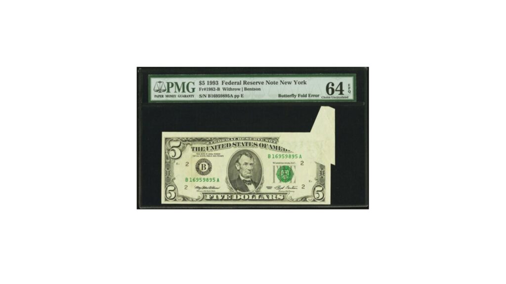 Fold over error $5 bills