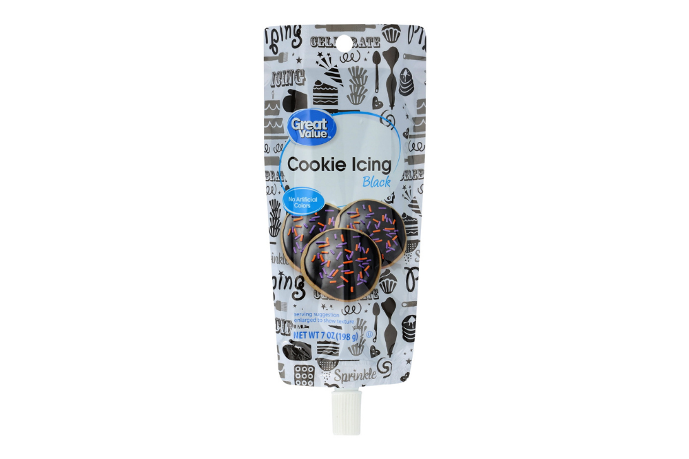 Great Value black cookie icing in a squeeze pouch