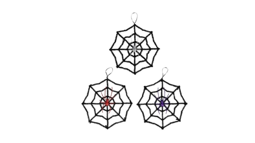 Halloween Tinsel Web With Spider Decorations