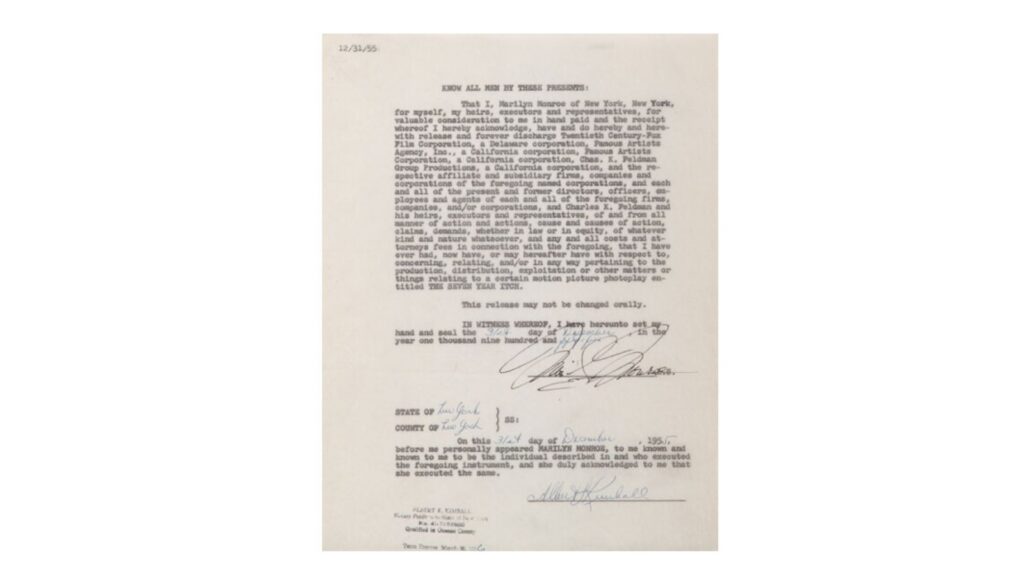 Marilyn Monroe Signed Document