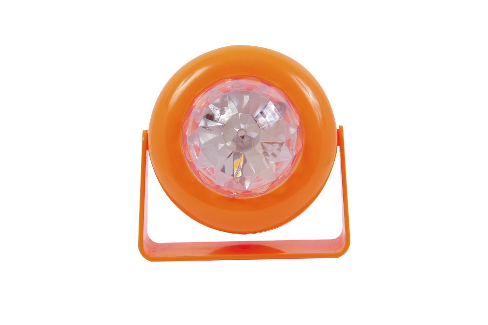 Orange pumpkin light with a clear center and carrying handle