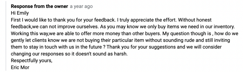 Response to 1-star Abe Mor review posted on Google.
