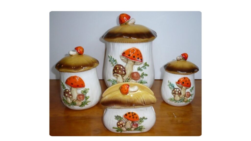 Sears Merry Mushroom canister and cookie jar set