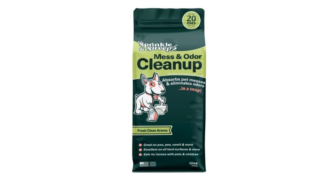Sprinkle & Sweep pet mess absorbent