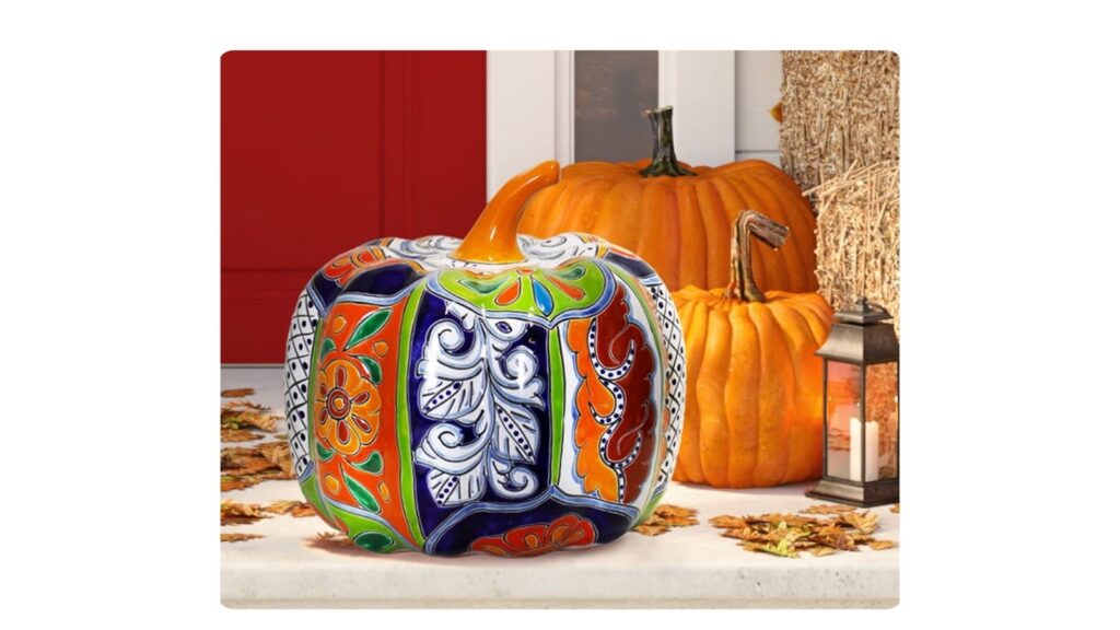 Talavera style ceramic pumpkin
