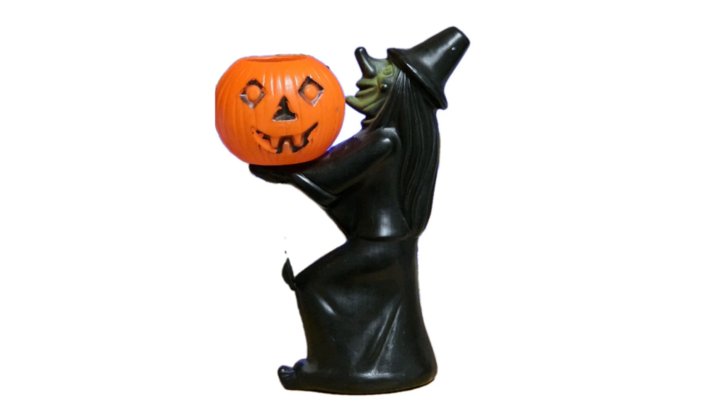 Tico Toys green-faced witch with pumpkins