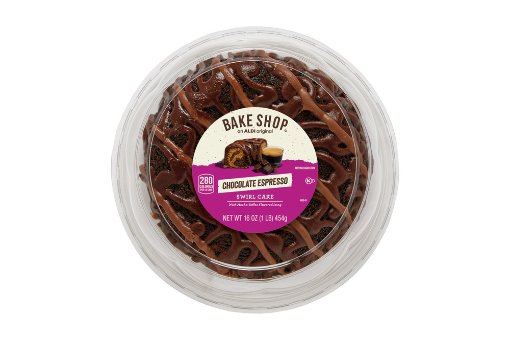 Bake Shop chocolate espresso swirl cake in its container