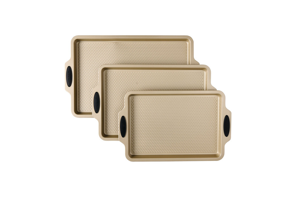 Three gold Crofton cookie sheets
