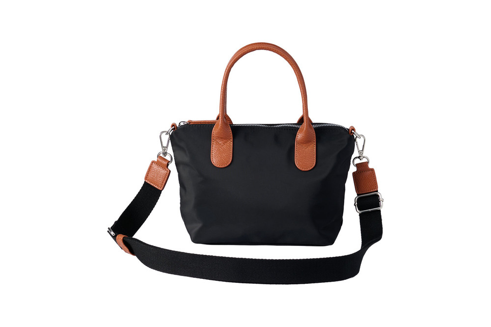 Black Live In Style mini tote with brown handles
