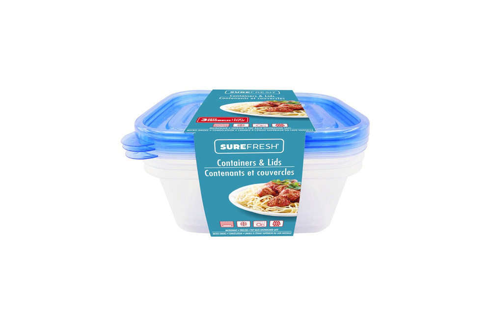 Sure Fresh rectangular food containers with blue lids