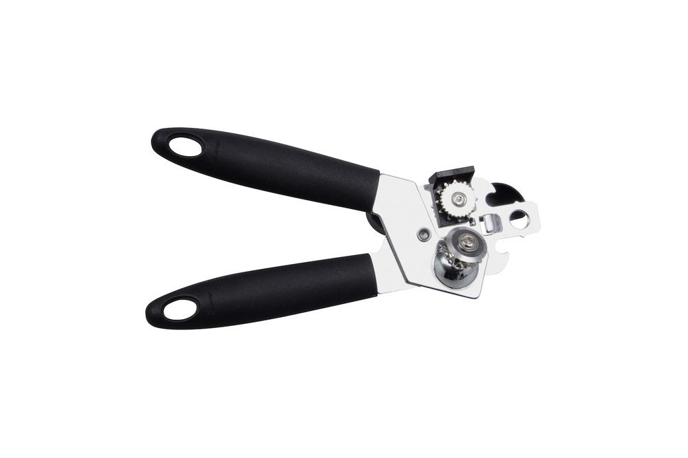 Manual can opener with black handles