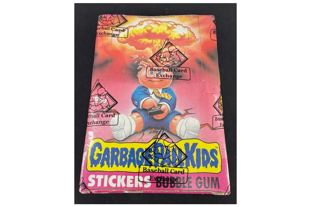 1985 Topps Garbage Pail Kids first-series wax box inside Baseball Card Exchange authentication wrap