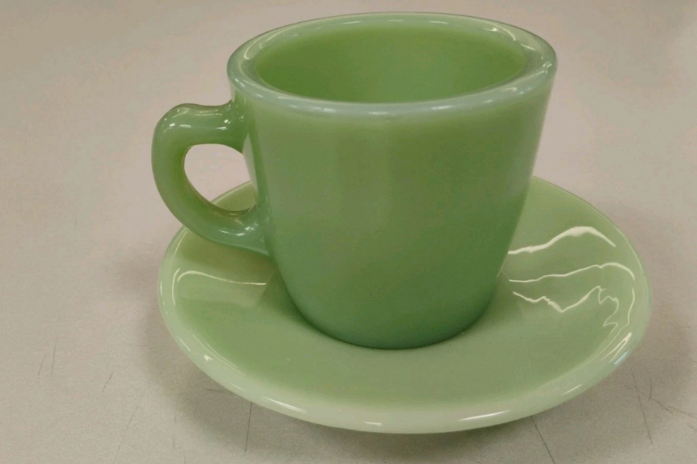 Fire-King jadeite restaurant ware cup and matching saucer