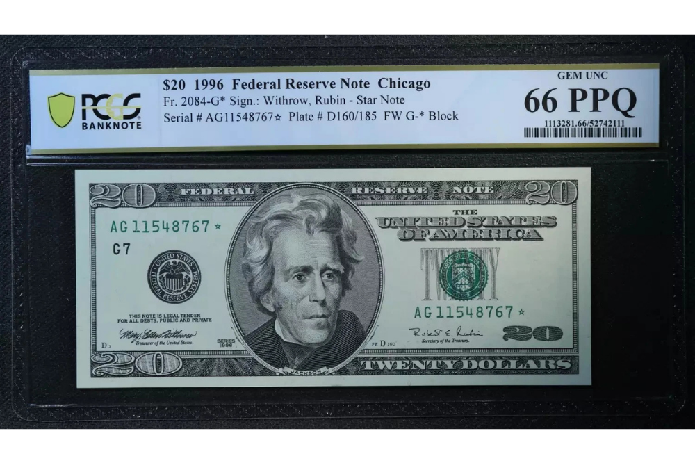 Series 1996 Chicago twenty-dollar star note graded PCGS 66 PPQ