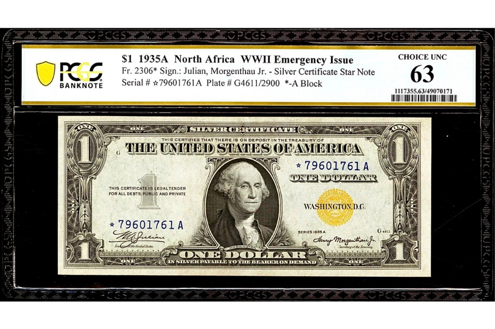 Series 1935A North Africa one-dollar star note with yellow Treasury seal