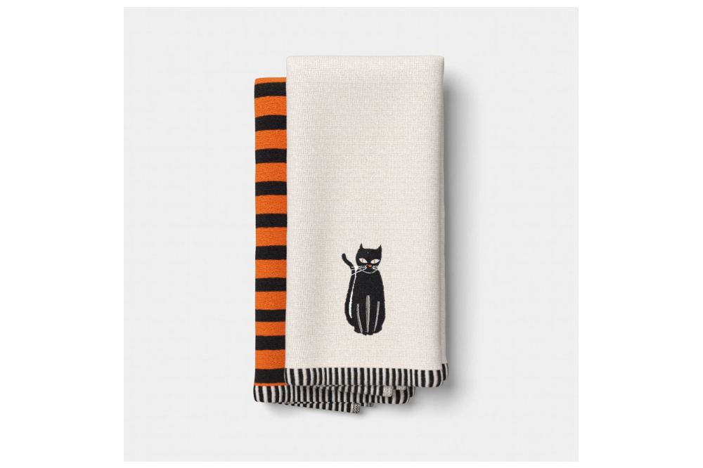 Hyde and EEK black-cat and orange-striped hand towel pair