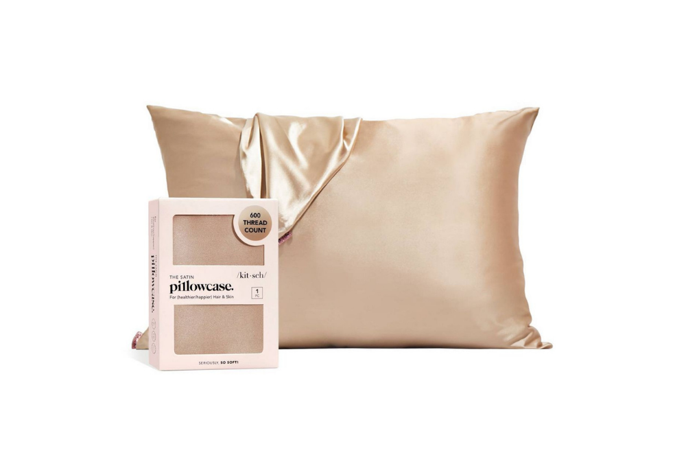 Champagne Kitsch satin pillowcase and packaging