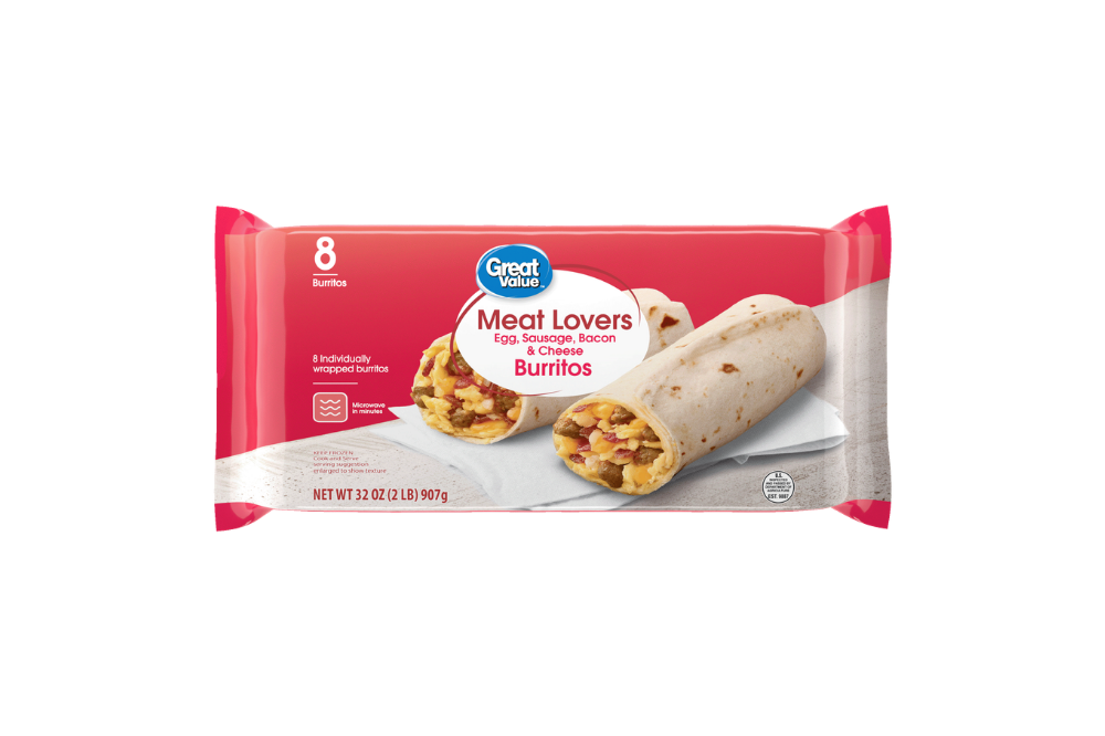 Great Value meat lovers breakfast burrito package