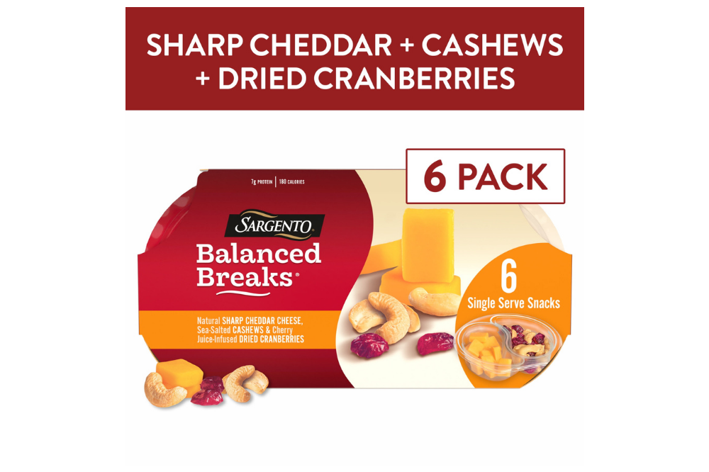 Sargento Balanced Breaks cheddar, cashews and dried cranberries package