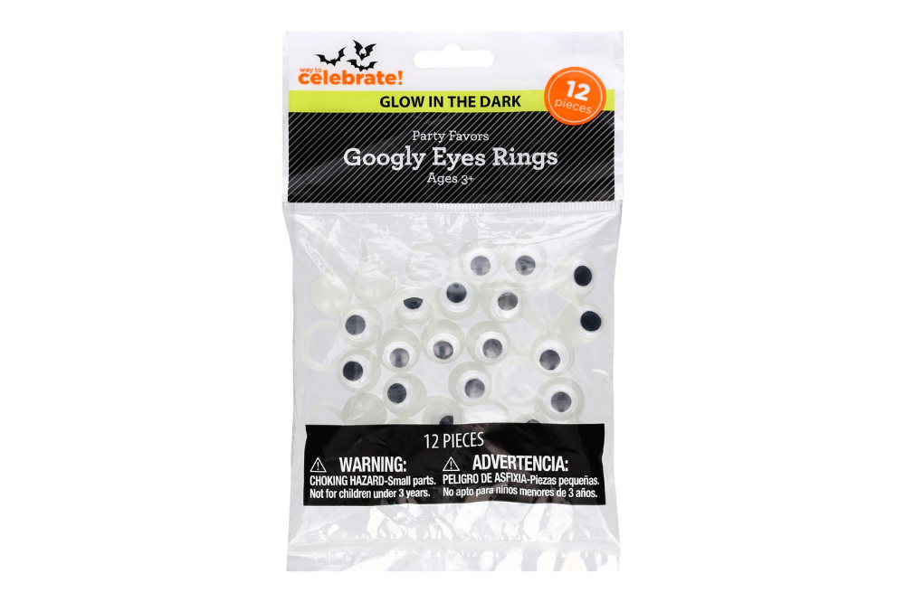 Pack of glow-in-the-dark googly-eye rings