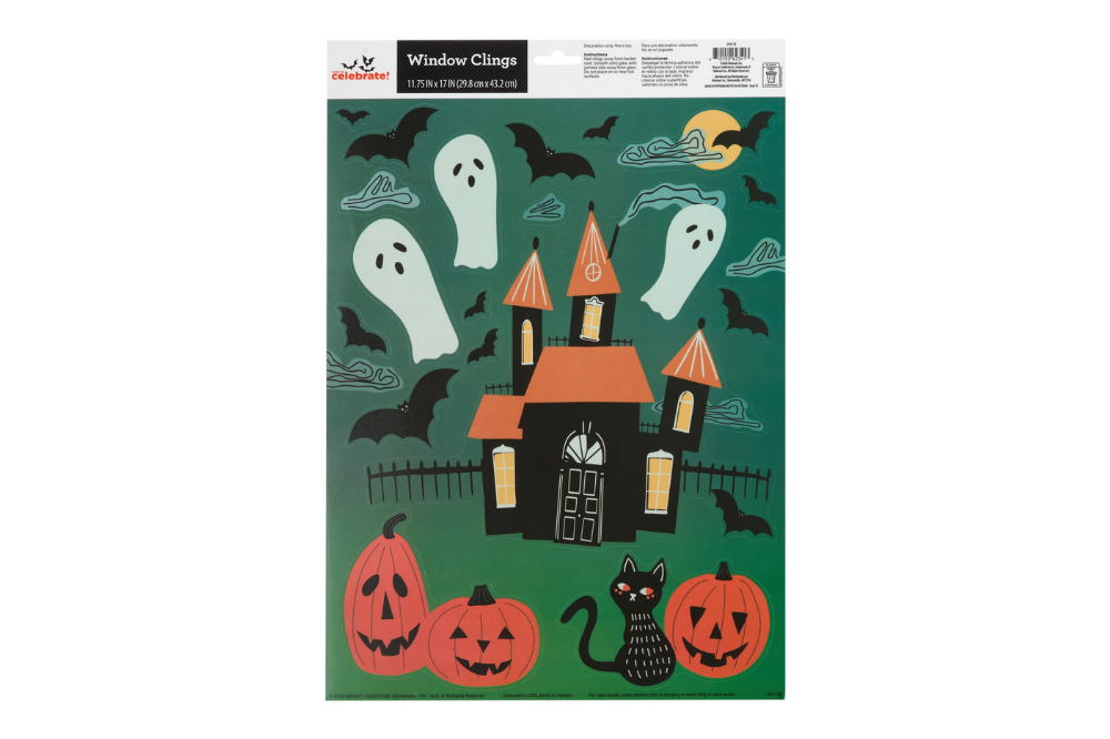 Haunted-house window clings with ghosts, pumpkins and bats