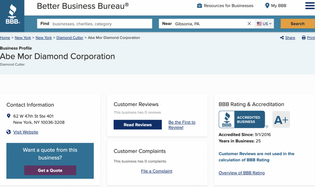Better Business Bureau Abe Mor reviews.